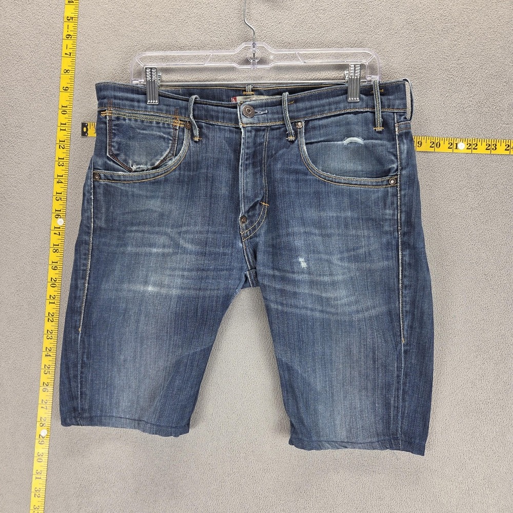 Vintage Levis 519 Shorts Mens 33 Blue Slim Zip Fly Medium Wash Engineered Jorts